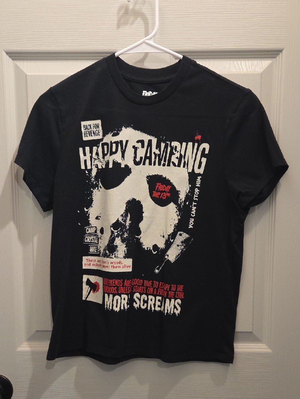 3/$10 Happy Camping Graphic Tee - Black with White & Red Print